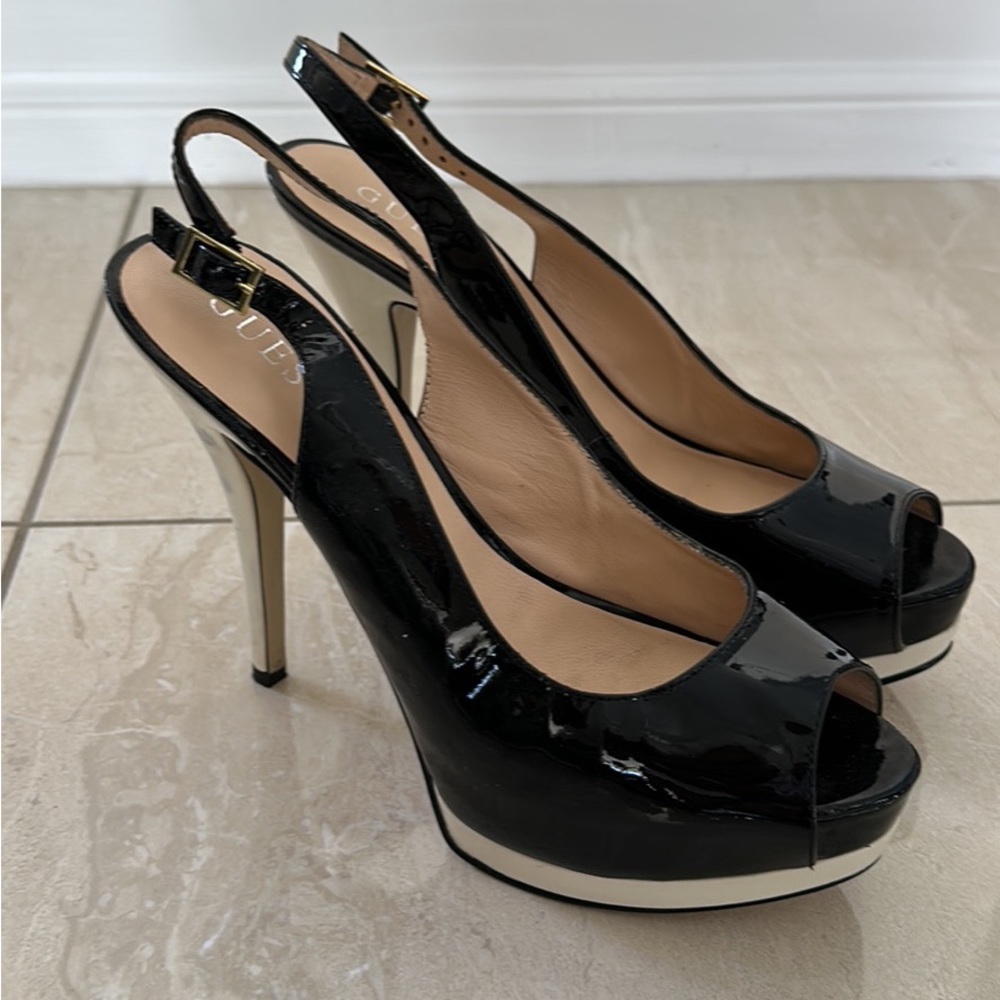 Guess Black & White Paton Leather High Heels - size 39